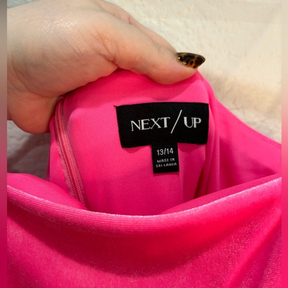 NWT- Next up Strapless Velvet Thigh High Slit floor length Barbie Pink Grown - Picture 4 of 5